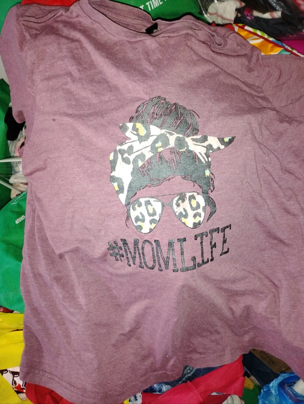 SHEIN Mauve #MOMLIFE Tee with Leopard Print Accents